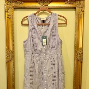 lavender button down dress w/ embroidery & pockets